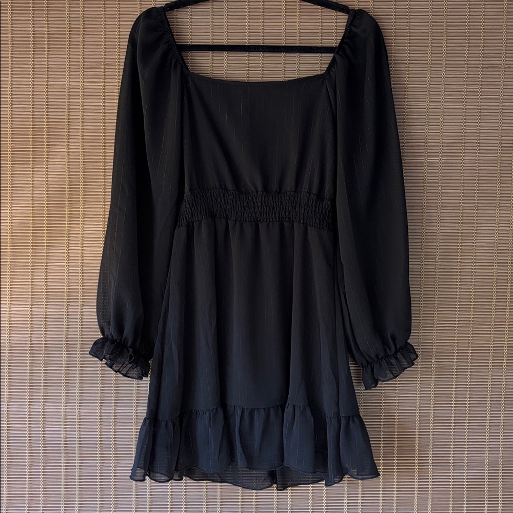 Altar’d State Black Long Sleeve Mini Dress Sheer Sleeves & Skirt Edge Size XS